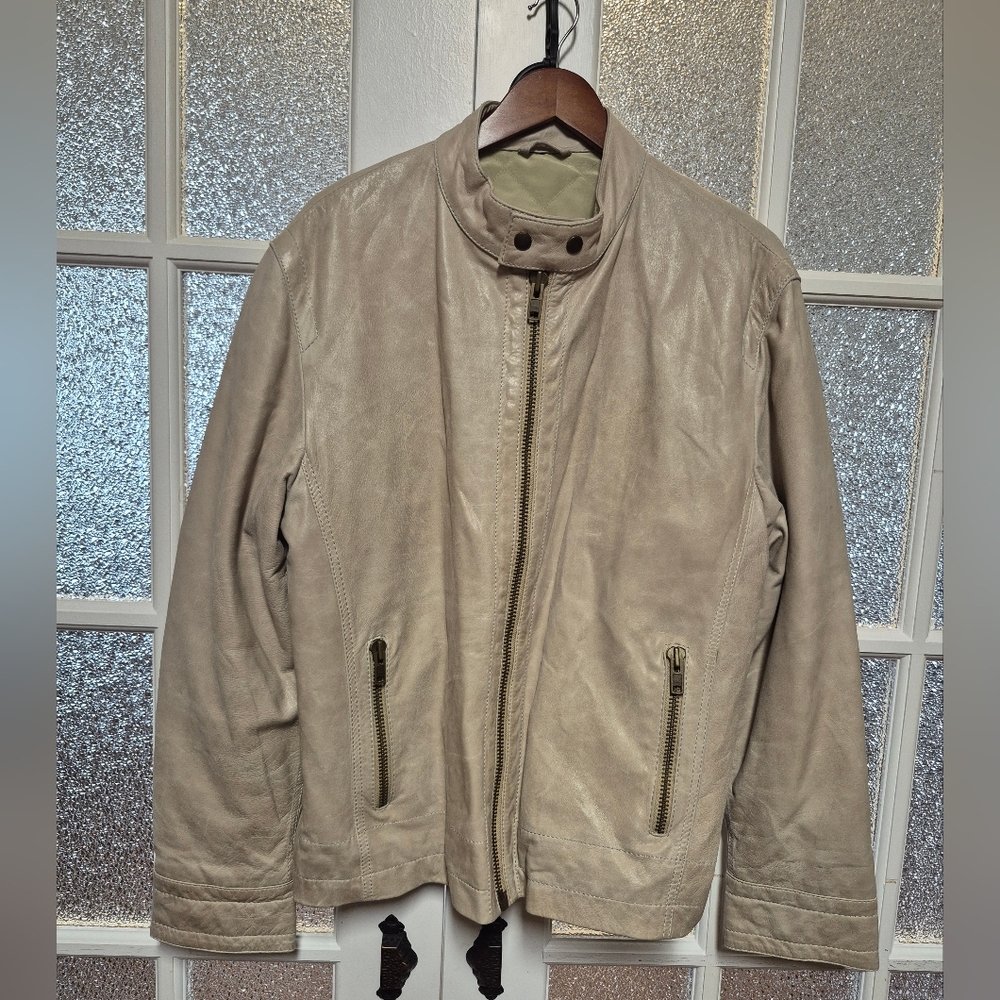 Cuero Vintage Men's Tan Leather Bomber Jacket